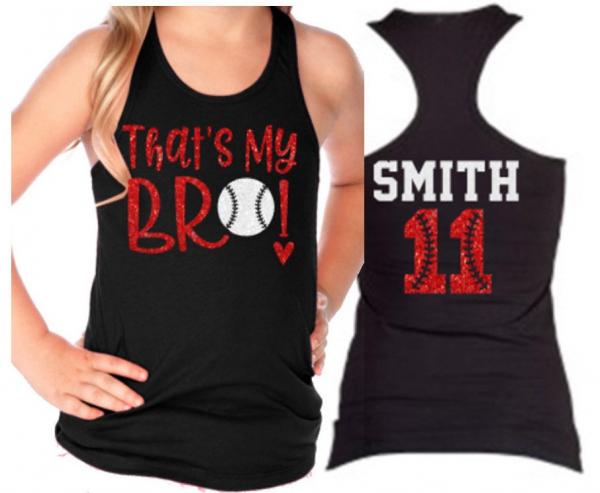 Glitter Baseball Tank Top | Baseball Tanks | Sister Tank | That&#39;s My Bro! | Racerback Tank | Sister Tank Top | Youth or Adult