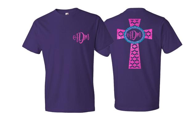 Glitter Cross Monogram Shirt | Glitter Monogram Cross Tee | Cross Shirt