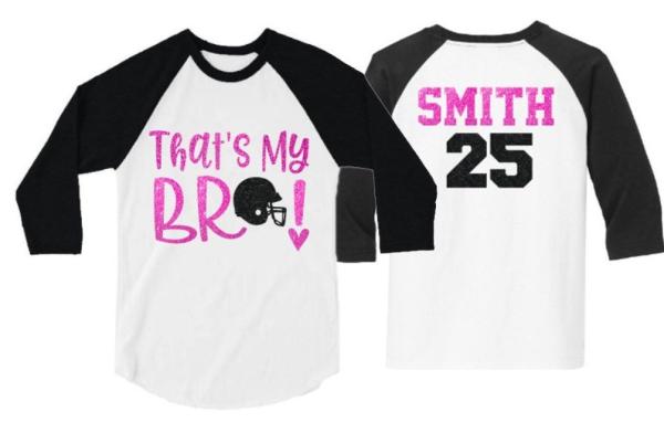 Glitter Football Sister Shirt | That's My Bro! Raglan Shirt | Customize Colors