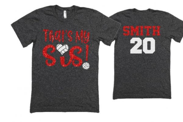 Glitter Volleyball Sister Shirt | That&#39;s My Sis Shirt | Volleyball Bling | Volleyball Spirit Wear | Bella Canvas T-shirt | Youth and Adult