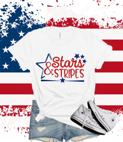 Glitter Stars and Stripe shirt | Patriotic Shirt | Bella Canvas Short Sleeve Tshirt | Youth & Adult