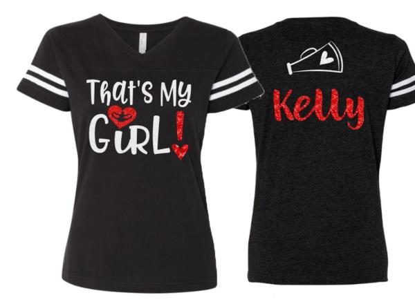 Glitter Cheer Shirt | That&#39;s My Girl Cheer Shirt | V-neck Short Sleeve Shirt | Cheer Mom Shirt | Customize