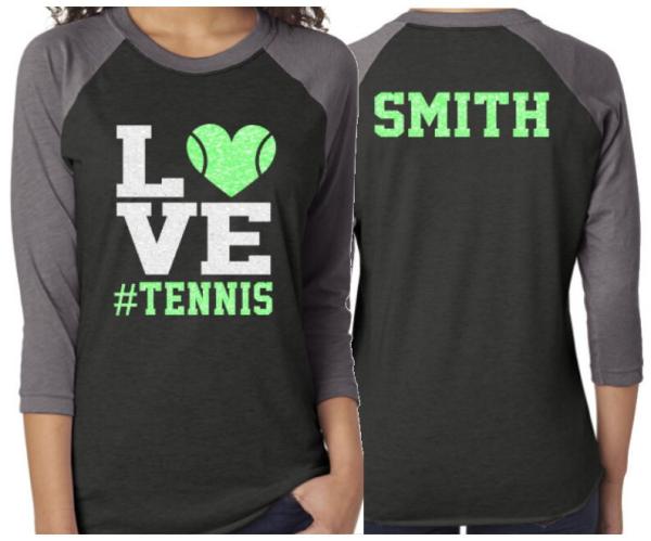 Glitter Love Tennis shirt | Glitter Tennis Shirt | Tennis Bling | Tennis Spirit Wear | Customize Colors | Youth or Adult