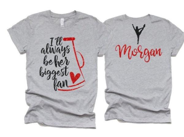 Glitter Her biggest fan shirt | Cheer Tshirts | Cheerleading Mom Shirts | Cheerleader Gift | Glitter Megaphone Shirt | Bella Canvas T-shirt