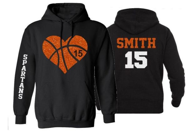 Glitter Basketball Hoodie | Basketball Heart | Basketball Hoodies | Basketball Mom Hoodies | Customize Team & Colors | Adult or Youth Sizes