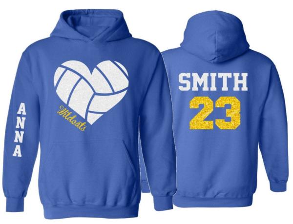 Glitter Volleyball Heart Hoodie | Volleyball Hoodies | Volleyball Mom Hoodies | Customize Team & Colors | Adult or Youth Sizes