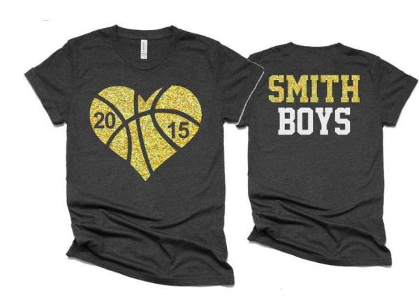 Glitter Basketball Heart Shirt | Basketball Tshirts | Two Numbers | Basketball Mom Shirts | Basketball Bling| Bella Canvas Tshirt