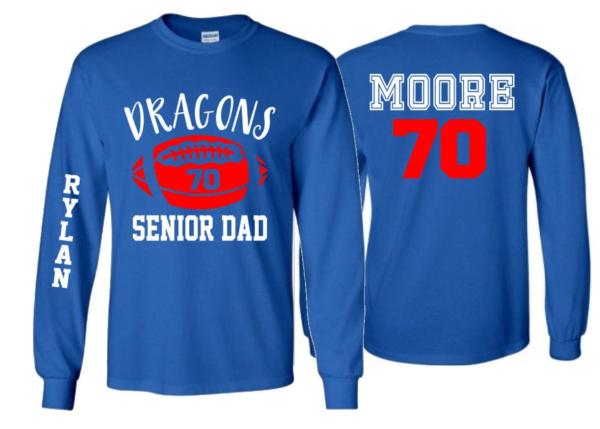 Football Senior Dad Shirt | Long Sleeve T-shirt or Long Sleeve | Football Spirit Wear | Customize your team & colors