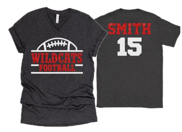 Glitter Football Shirt | Football Spirit Wear | Bella Canvas V Neck T Shirt  | Football Bling | Customize Team & Colors