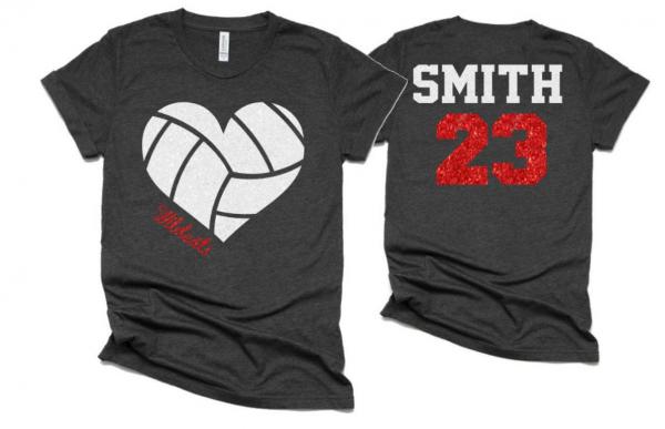 Glitter Volleyball Heart Shirt | Volleyball Shirts | Volleyball Bling | Volleyball Mom Shirts | Bella Canvas T-shirt | Youth and Adult