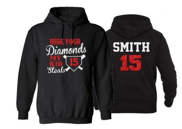Glitter Baseball Hoodie | Customize with your Team & Colors | Adult or Youth Sizes