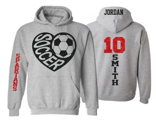 Glitter Soccer Hoodie |Soccer Heart | Customize with your Team & Colors | Adult or Youth Sizes