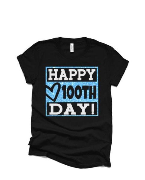 Glitter Happy 100 Days Shirt | Short Sleeve T-shirt | 100th Day of School | Youth or Adult