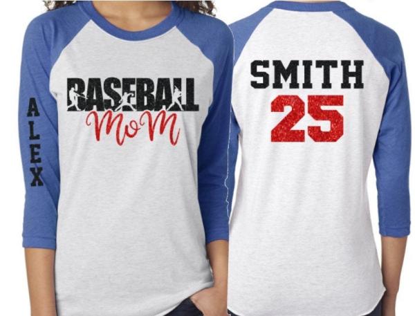Baseball Laces Shirt | Glitter Baseball Stitch Mom 3/4 Sleeve Raglan Shirt | Customize Team & Colors