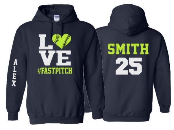 Glitter Softball Hoodies | Softball Shirts | Fastpitch | Customize with your Team & Colors | Adult or Youth Sizes