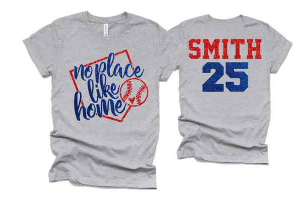 Glitter Baseball Shirt | Baseball Shirts | There&#39;s No Place Like Home | Short Sleeve Baseball Shirt | Customize Colors