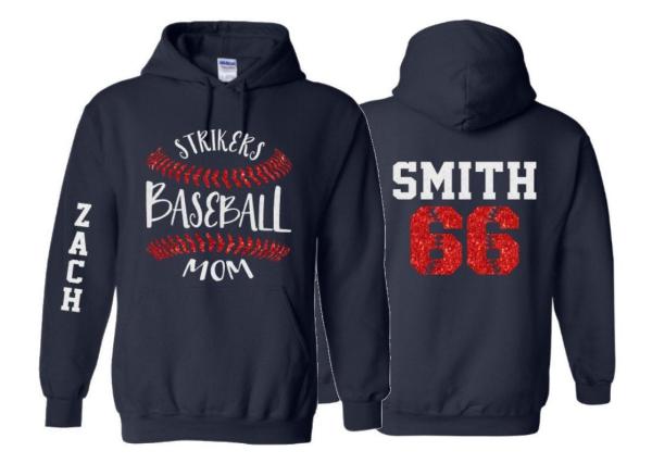 Glitter Baseball Stitch Mom Hoodie | Baseball Hoodies | Baseball Shirts | Baseball Spirit Wear | Customize with your Colors