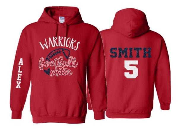 Glitter Football Sister Hoodie | Football Hoodie | Customize with your Team & Colors | Adult or Youth Sizes