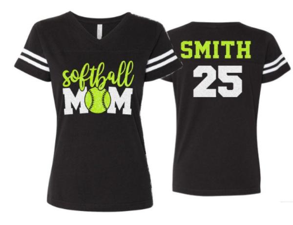 Glitter Softball Shirt | Softball Mom Shirt | Softball Shirts | Softball Mom Shirts | Softball Bling | V-neck Short Sleeve Shirt