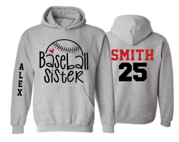 Glitter Baseball Sister Hoodie | Customize with your Team & Colors | Adult or Youth Sizes