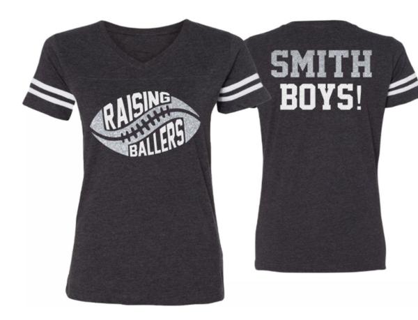 Glitter Football Shirt | Raising Ballers | Football Shirts |  Football Spirit Wear | V Neck Short Sleeve Shirt