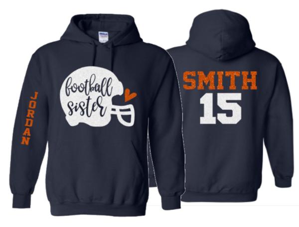 Glitter Football Sister Hoodie | Football Hoodies | Football Shirts | Hoodie Sweatshirt | Football Spirit Wear