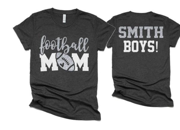 Glitter Football Shirt | Football Mom T-Shirt | Two Player Shirt | Football Shirts | Cute Football Mom Shirts | Bella Canvas T-shirt