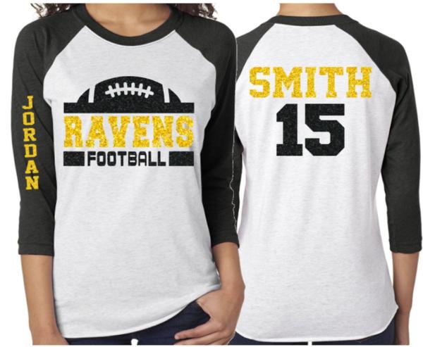 Glitter Football Shirt | Football Shirts | Football Spirit Wear | Football Bling | Raglan Shirt | Customize  | Youth or Adult
