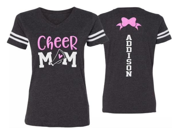 Glitter Cheer Mom Shirt | Cheer Mom V-neck Short Sleeve Shirt | Cheer Bling | Cheer Spirit Wear | Customize Colors