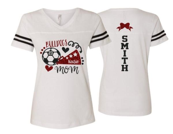 Glitter Soccer and Cheer Mom Shirt | Soccer Mom Shirts | Soccer shirts | V-neck Short Sleeve Shirt | Customize Colors