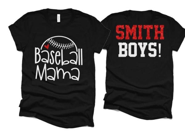 Glitter Baseball Mama Shirt | Baseball Shirts | Two Player Shirts | Bella Canvas Tshirt | Baseball Spiritwear | Customize Your Colors