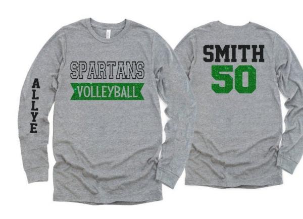 Glitter Volleyball Shirt | Volleyball Heart | Long Sleeve Volleyball Shirts | Custom Volleyball Shirts | Customize Team & Colors