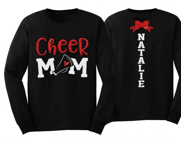 Glitter Cheer Mom Shirt | Cheer Shirt | Cheer Bling | Cheer Spirit Wear | Long Sleeve Shirt | Customize  Colors
