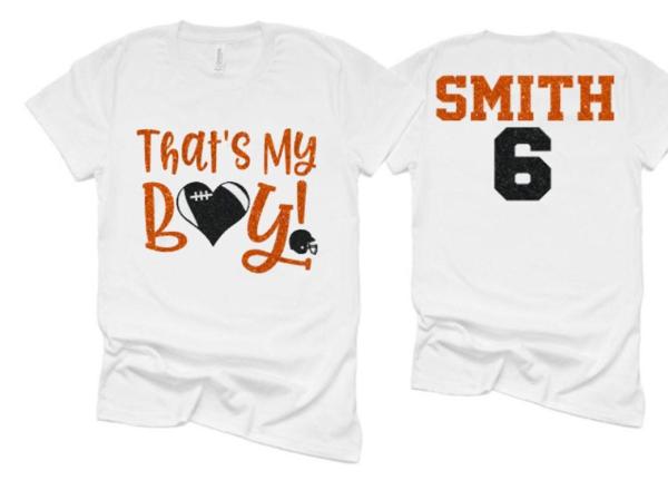 Glitter Football Shirt | That's My Boy Football Mom Shirts | Football Shirts | Cute Football Mom Shirts | Bella Canvas T-shirt