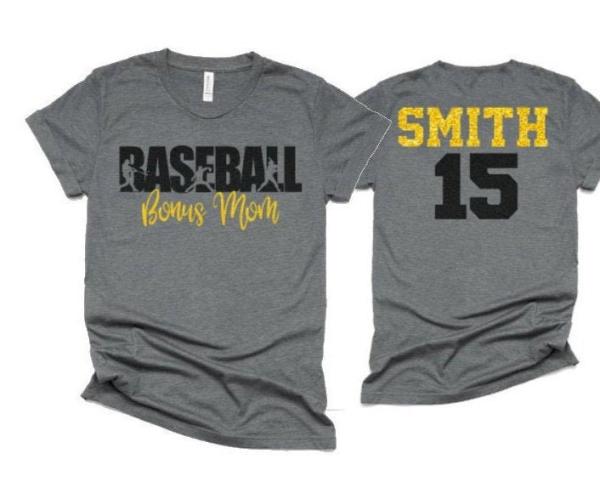 Glitter Baseball Bonus Mom Shirts | Baseball Shirt | Bella Canvas Tshirt | Baseball Spiritwear | Customize Your Colors