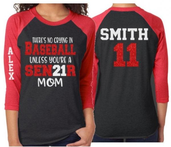 Glitter Senior Baseball Mom Shirt | 3/4 Sleeve Shirt | Customized Baseball Mom Shirt