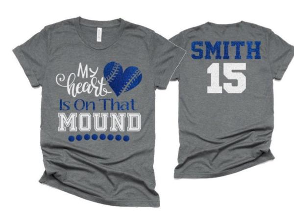 Glitter Baseball Mom Shirt| My Heart is on that Mound | Baseball Shirt | Bella Canvas Tshirt | Customize colors