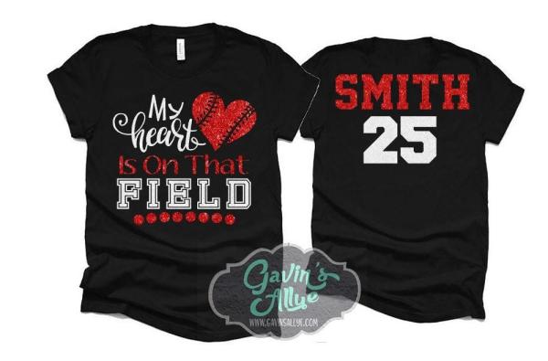 Glitter Baseball Mom Shirt| My Heart is that Field | Baseball Shirt | Bella Canvas Tshirt | Customize your team & colors