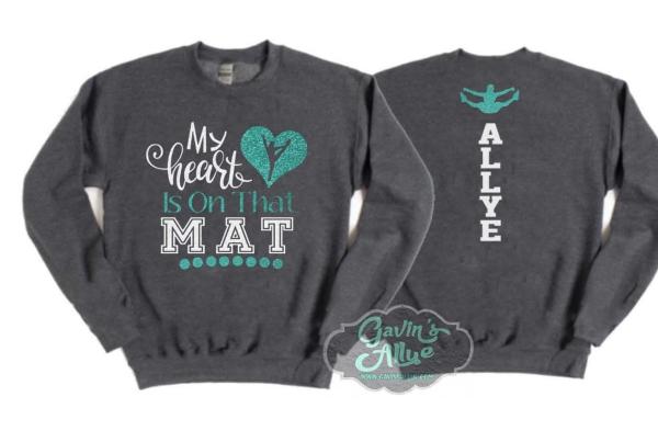 Cheer Crewneck Sweatshirt | Glitter Cheer Sweatshirt | My Heart is the Mat | Cheer Bling | Cheer Shirts | Customize Colors