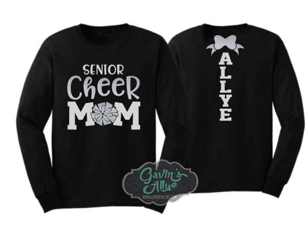Glitter Senior Cheer Mom Shirt | Cheer Shirt | Cheer Bling | Cheer Spirit Wear | Long Sleeve Shirt | Customize  Colors