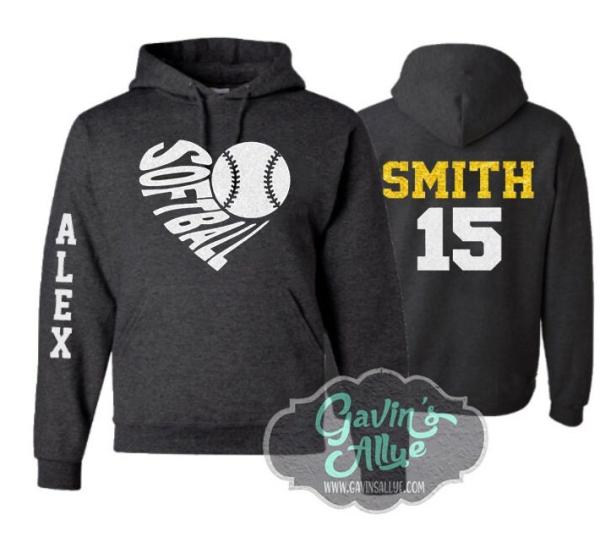 Glitter Softball Hoodies | Softball Shirts | Customize Colors | Adult or Youth Sizes