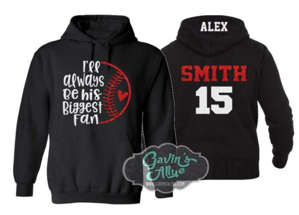 Glitter Baseball Biggest Fan Hoodie | Baseball Hoodie | Baseball Spirit wear | Customize Colors | Adult or Youth Sizes