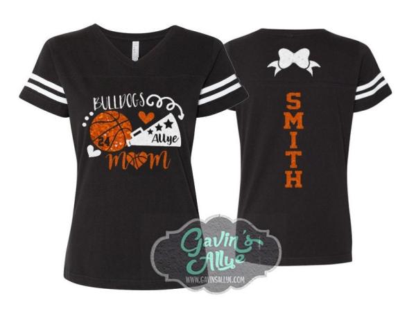 Glitter Basketball and Cheer Mom Shirt | Basketball Mom Shirts | Basketball  shirts | V-neck Short Sleeve Shirt | Customize Colors